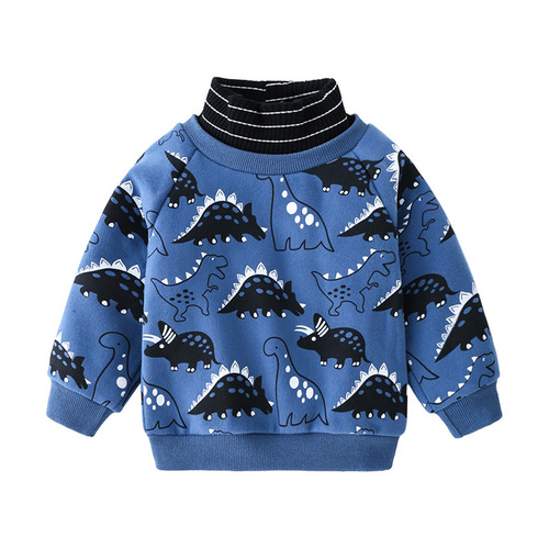 Cartoon-style autumn and winter long-sleeved children's clothing for boys, padded high-neck hoodie, casual trendy fashion, not a hooded t-shirt