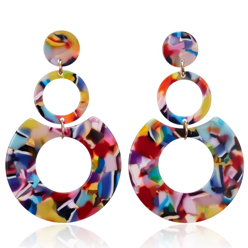 Cross-border Hot Acetic Acid Sheet Acrylic Earrings European and American Exaggerated Geometric Multi-layer Circle Earrings for Women Cross-border Hot Acetic Acid Sheet Acrylic Earrings European and American Exaggerated Geometric Multi-layer Circle Earrings for Women