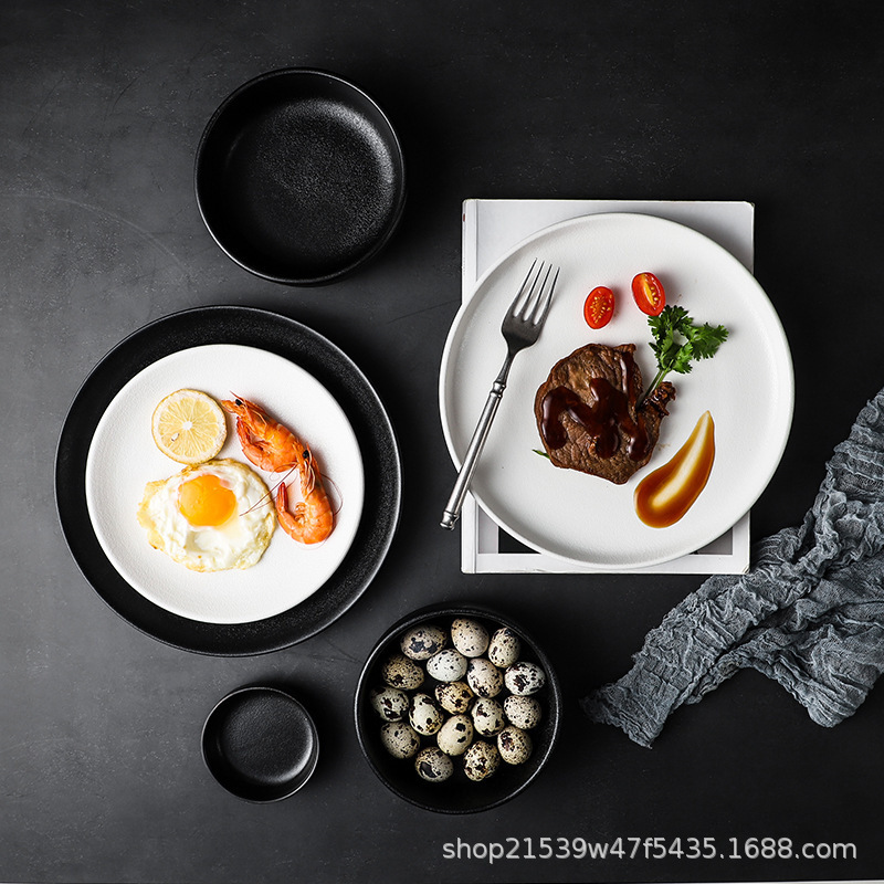 Western-style Tableware Set Household Creative Black Frosted Plate Features Retro Dishes Microwave Oven Binaural Baking Pan Western-style Tableware Set Household Creative Black Frosted Plate Features Retro Dishes Microwave Oven Binaural Baking Pan