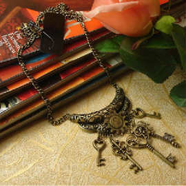 蓝芝海 欧美外贸饰品钥匙齿轮项链 挂链 复古民族风 项链