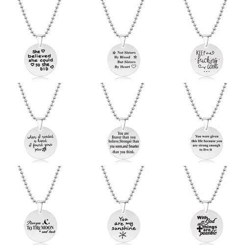 Necklace Titanium Steel Western Cross-border Accessory Round Stainless Steel Pendant Engraving Christmas Gift Titanium Steel Necklace