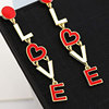 Red earrings, accessory heart-shaped for St. Valentine's Day with letters, wish, European style, Amazon