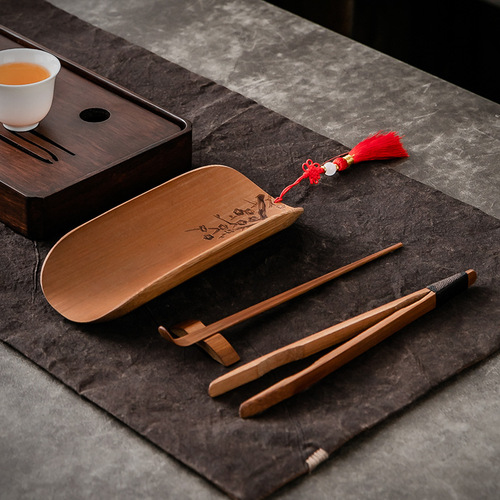 Original bamboo antique tea set plum, chrysanthemum, bamboo orchid handmade bamboo carved tea set tea ceremony accessories tea needle tea clip