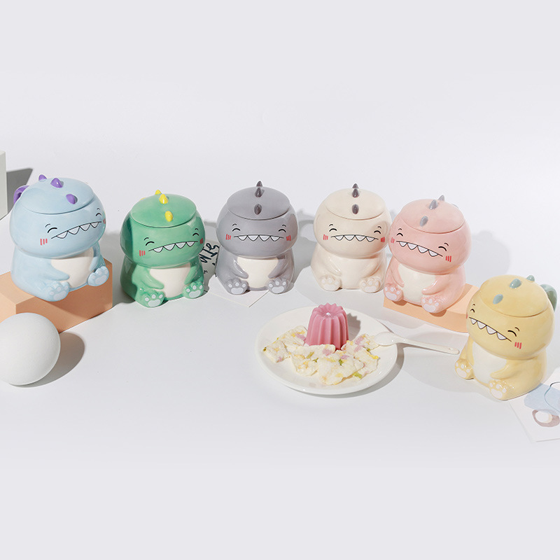 Taza de cerámica con diseño de dinosaurio estilo japonés para desayuno, taza de café creativa personalizada, taza de dibujos animados, taza para agua