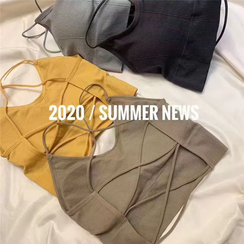 名媛辣妹夏季外穿性感交叉美背短款文胸无钢圈舒适透气聚拢内衣潮