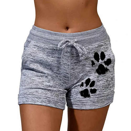 Women's printed base shorts, yoga pants, sports waist waist straps, elastic European and American style, casual and all-match