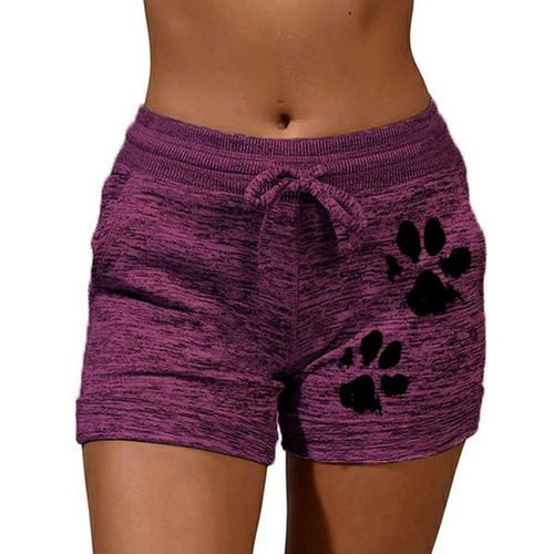 Women's printed base shorts, yoga pants, sports waist waist straps, elastic European and American style, casual and all-match