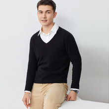 秋冬新款男士V领中年纯色商务休闲羊绒衫大码简约毛衣针织打底衫
