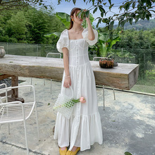 超仙森系显瘦法式仙女长裙夏装2020新款复古泡泡袖雪纺白色连衣裙