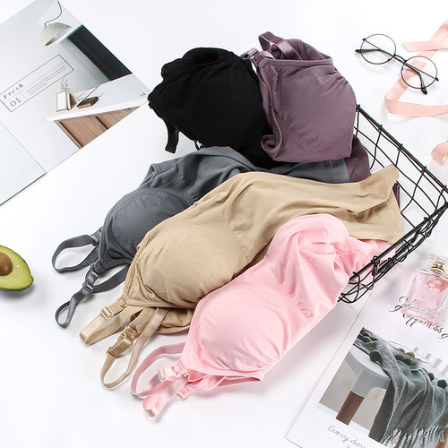 Maternity nursing bra, belly control underwear, postpartum long top, camisole, no wires, padded front buckle for breastfeeding