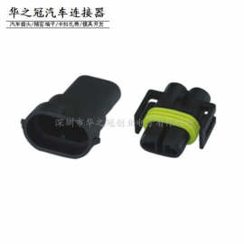 汽车大灯选型防水控制器两芯位黑色插头2PIN孔针公母防水插座线速