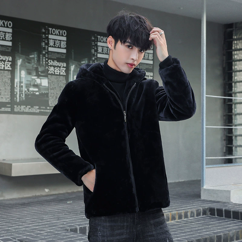 Haining's new autumn and winter imitation mink fur coat social spirit guy men's clothing plush black cotton clothing