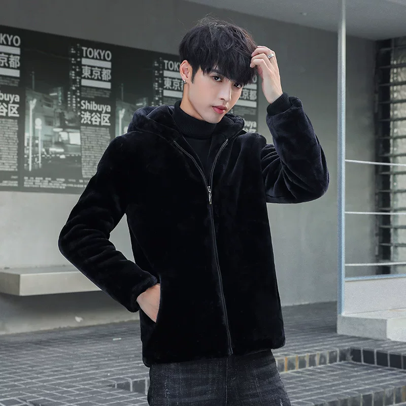 Haining's new autumn and winter imitation mink fur coat social spirit guy men's clothing plush black cotton clothing