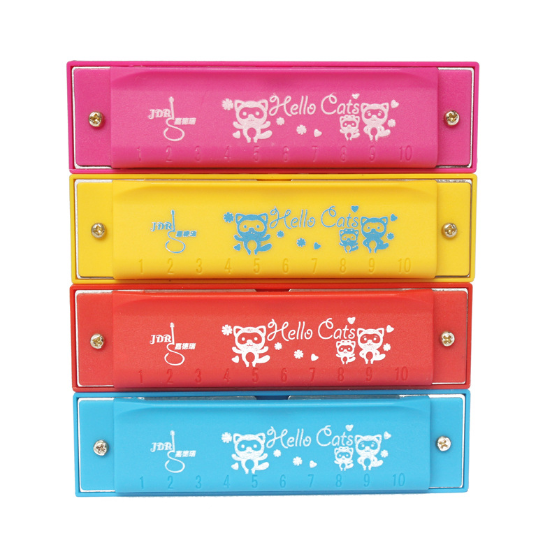 Venta al por mayor de plástico para niños armónica de dibujos animados para niños de 10 hoyos de educación temprana para niños instrumento musical regalo juguetes creativos