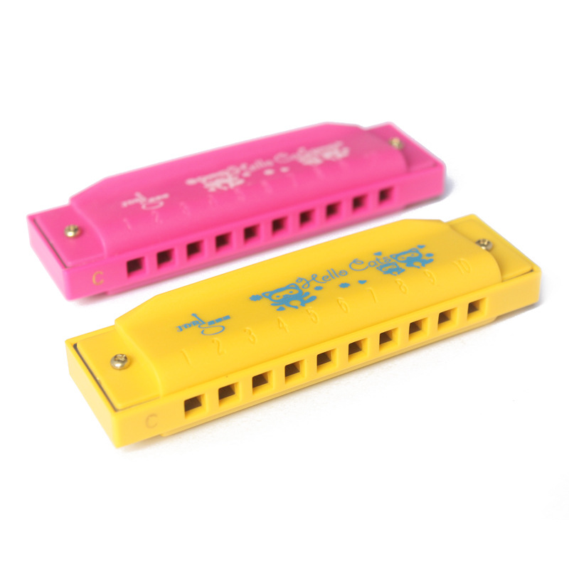 Venta al por mayor de plástico para niños armónica de dibujos animados para niños de 10 hoyos de educación temprana para niños instrumento musical regalo juguetes creativos