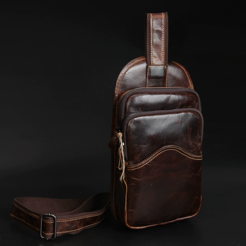 Chest bag for leisure, leather one-shoulder bag, shoulder bag, genuine leather