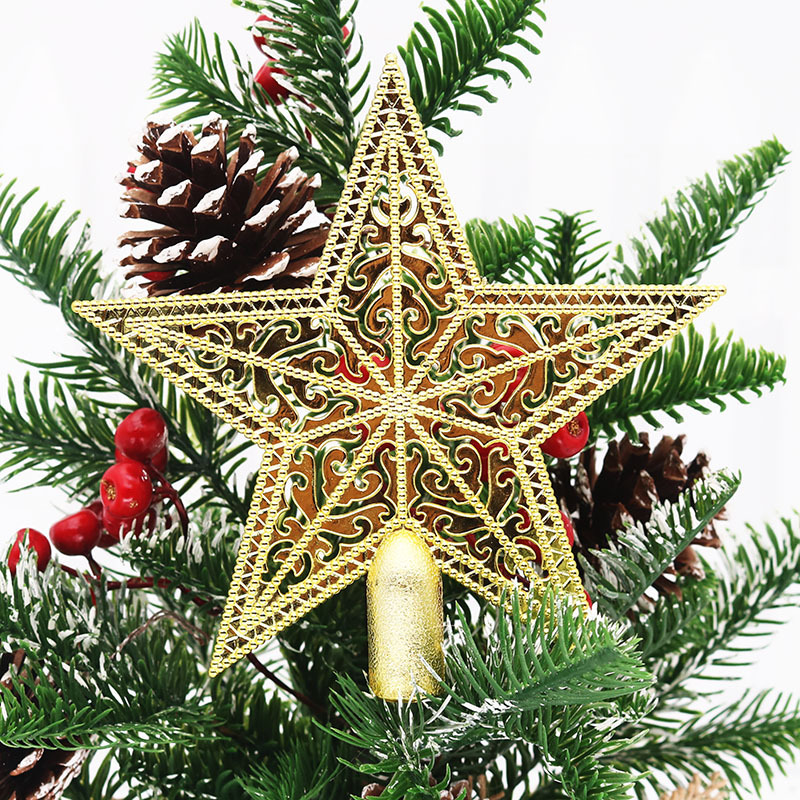 In stock Christmas Tree Top pendant 15cm Christmas hollow pattern electroplated golden tree top star pentagram star decoration