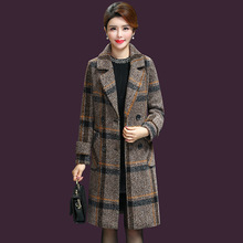 品質保證減齡大碼中年女式毛呢外套氣質格子秋冬新款羊絨呢子大衣