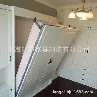 定制翻转壁床木饰面隐形门一体通顶墙柜智能调节升降学习桌工作台