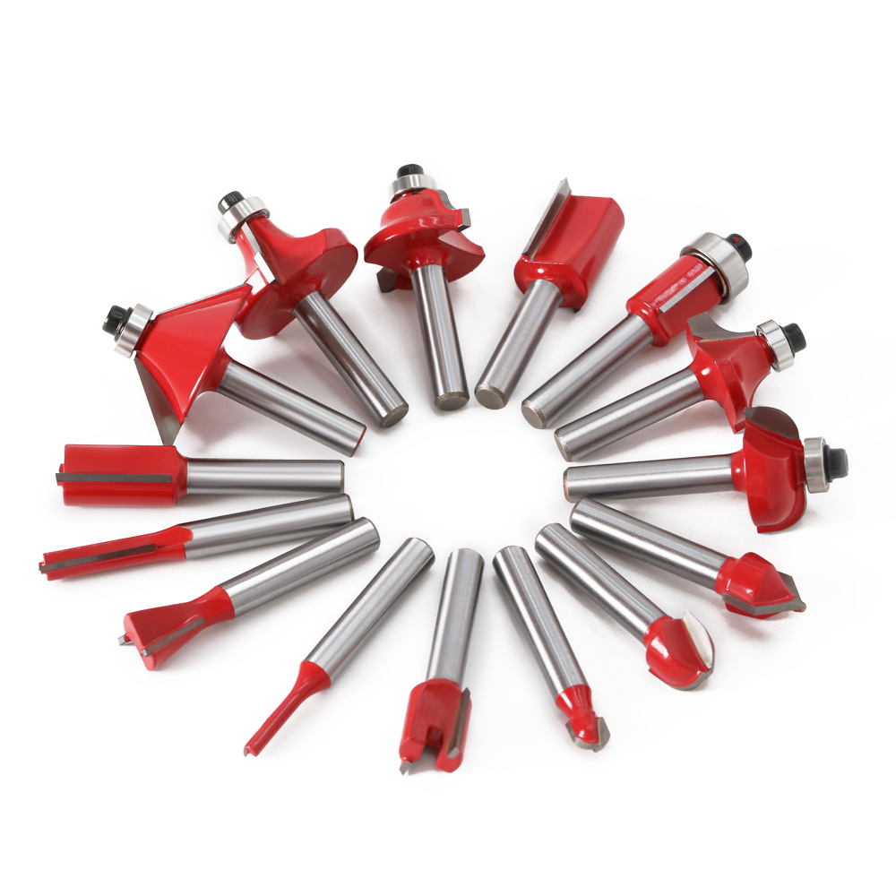 Juego de 15 piezas de fresa para carpintería de 1/4 mango, máquina de grabado para carpintería amarilla, juego de cabezal de corte de fresado/recortador de madera eléctrica