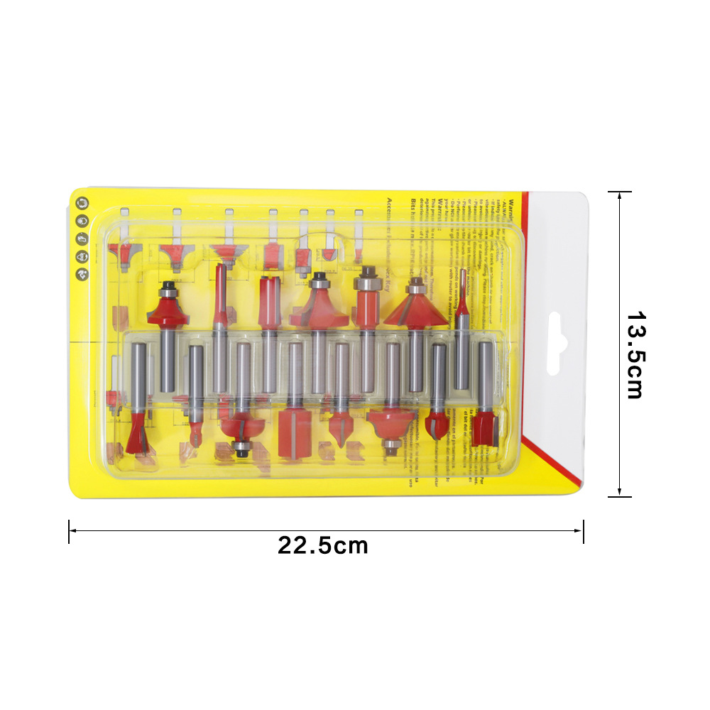 Juego de 15 piezas de fresa para carpintería de 1/4 mango, máquina de grabado para carpintería amarilla, juego de cabezal de corte de fresado/recortador de madera eléctrica