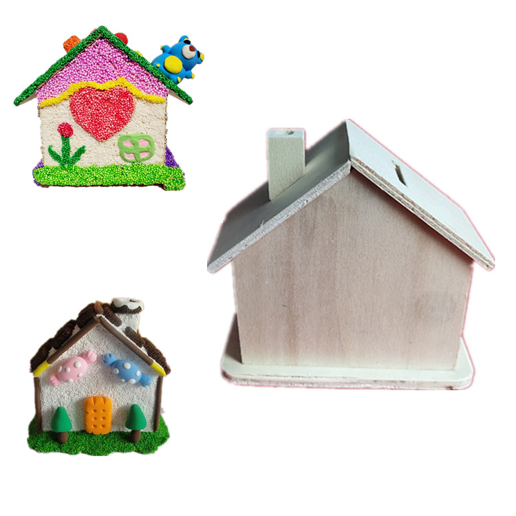 Children's Handmade diy Wooden Small House Piggy Bank Art Painted Ultra-light Clay Snowflake Mud Pearl Pinch Mold