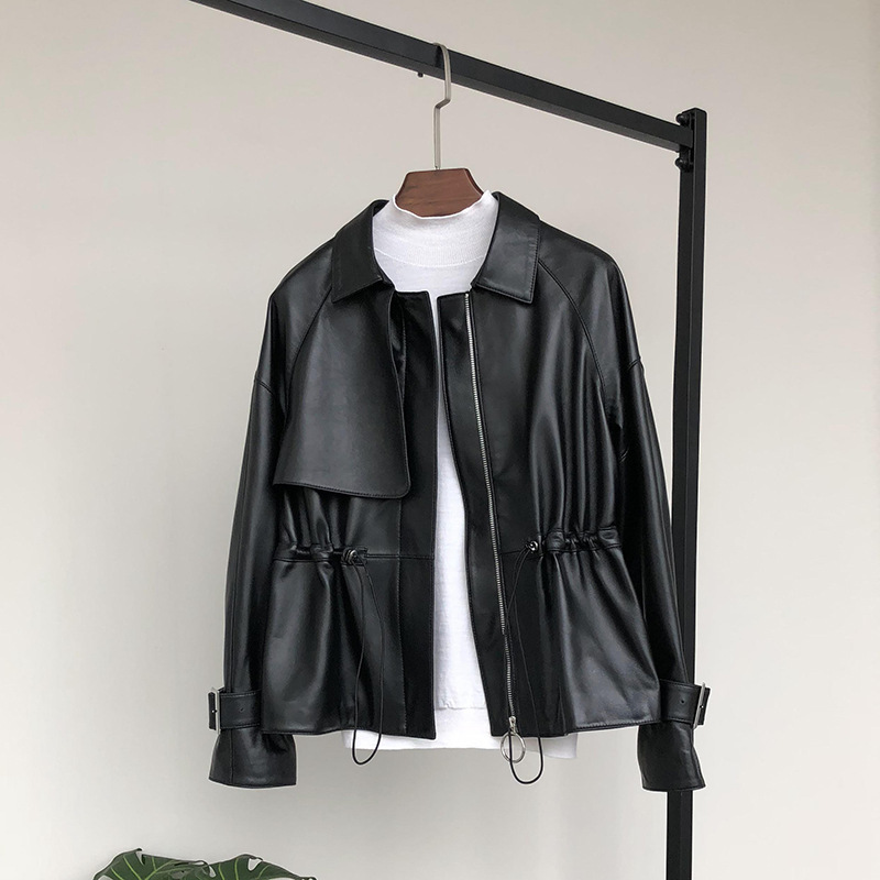 2025 New Haining Genuine Leather Women's Motorcycle Short Sheepskin Jacket, Waist-Cinching Slim-Fit Single-Layer Leather Coat