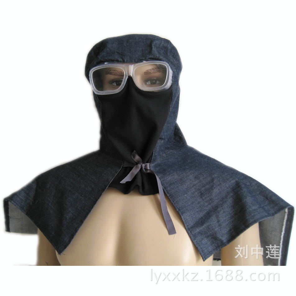 厂家直销牛仔布披肩帽套头 防尘风帽 眼镜帽护头护眼布料厚实