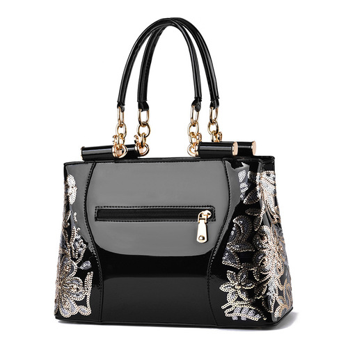  Autumn European & American Retro Handbag, Large-Capacity Bright Leather, Double-Sided Embroidered Women's Bag—Elegant Shoulder & Crossbody Option