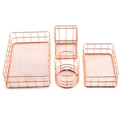 Nordic Minimalist Ins Style Square Round Iron Storage Basket Metal Desk Mesh Base Storage Bin Pen Holder