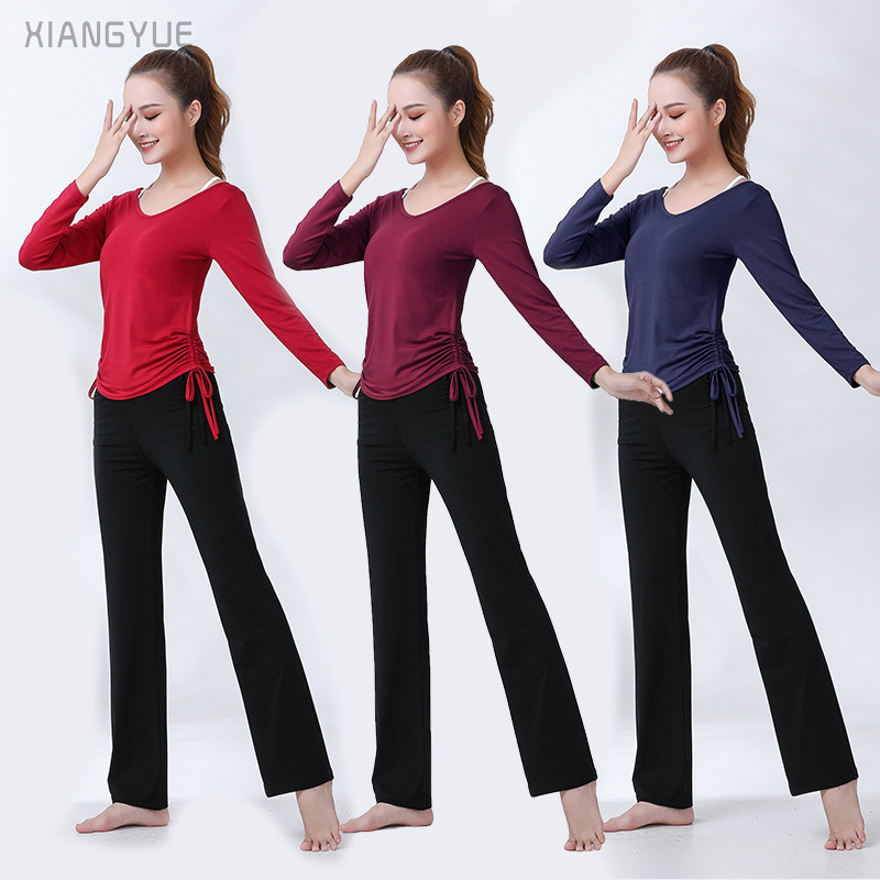 Beginners Long-sleeved Yoga Suit Three-piece Slimming Large Size Sports Fitness Dance Practice Suit Slim-fit Micro Beep Pants Beginners Long-sleeved Yoga Suit Three-piece Slimming Large Size Sports Fitness Dance Practice Suit Slim-fit Micro Beep Pants
