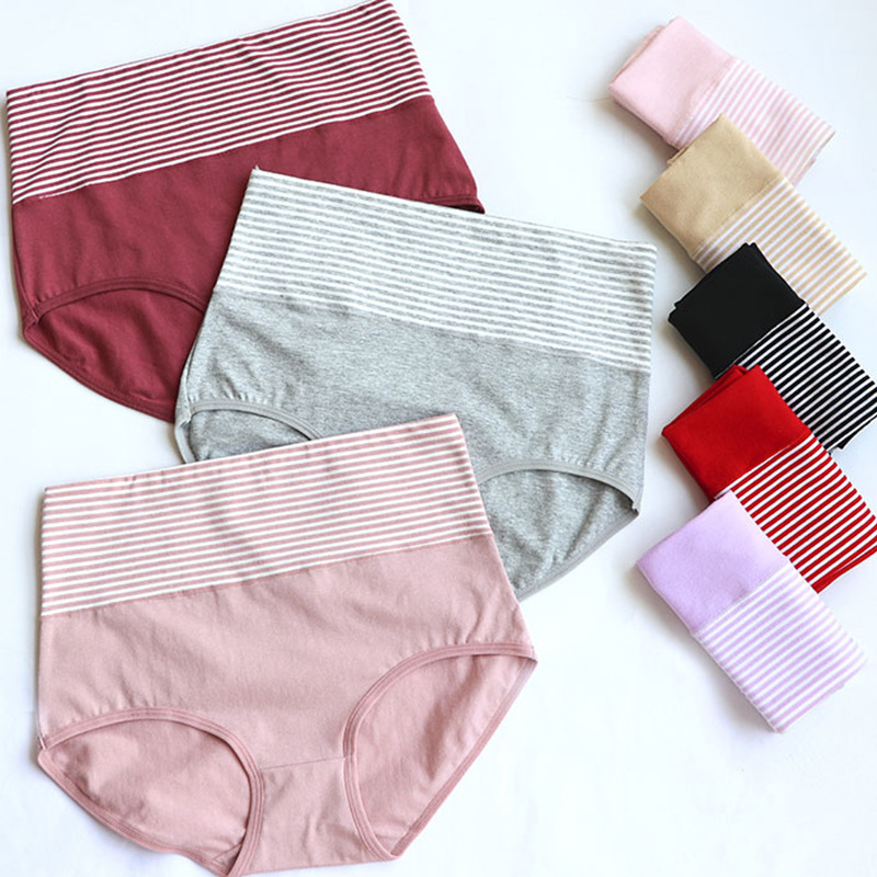 High waist striped cotton crotch ladies underwear cotton belly hip plus size ladies briefs a generation of hair