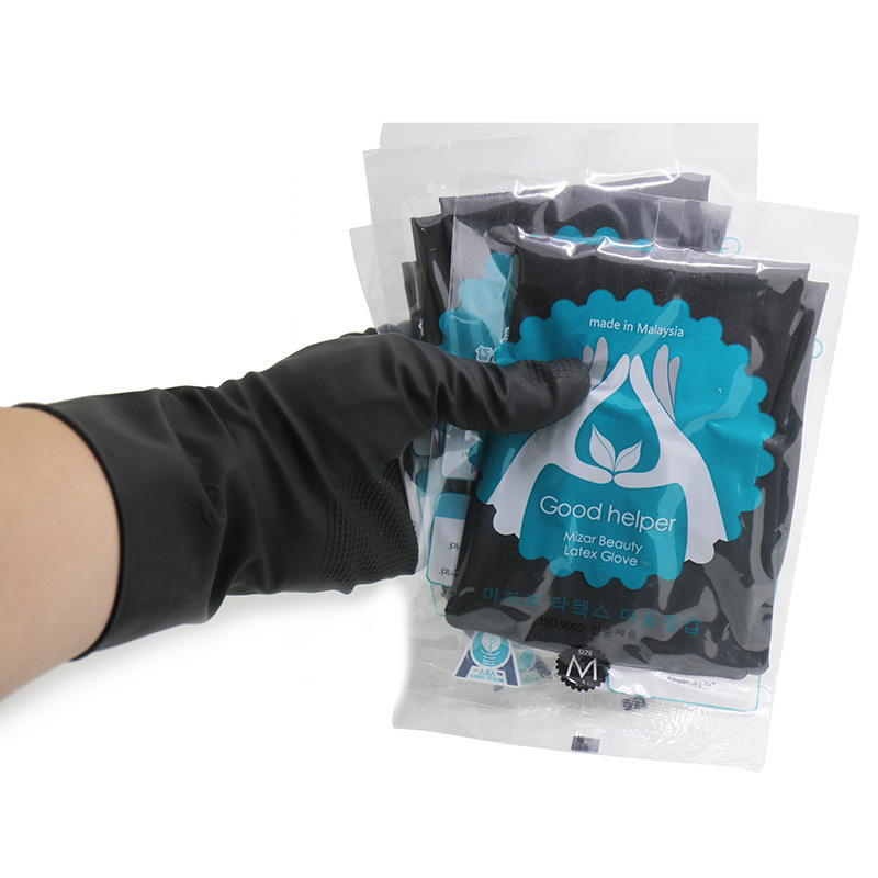 进口美发工具泰国天然橡胶专业染发烫发手套黑色加厚乳胶防滑