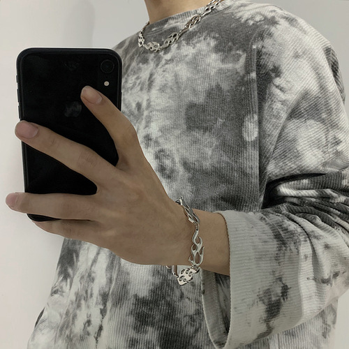 Japanese-Korean Instagram-style retro, playful, and edgy hollowed-out flame-patterned stainless steel bracelet for girls—perfect as a fun party accessory or a chic gift for besties!