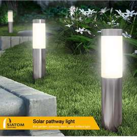 跨境太阳能户外庭院灯圆柱长筒形照明灯花园防水地插灯LED草坪灯