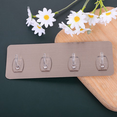 創意無痕OPP拉絲四排水晶樹杈鈎加厚無痕4連排鈎廚房浴室掛鈎粘鈎