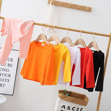 纯色童装儿童长袖T恤纯棉团服班服圆领中大童打底可印字休闲百搭