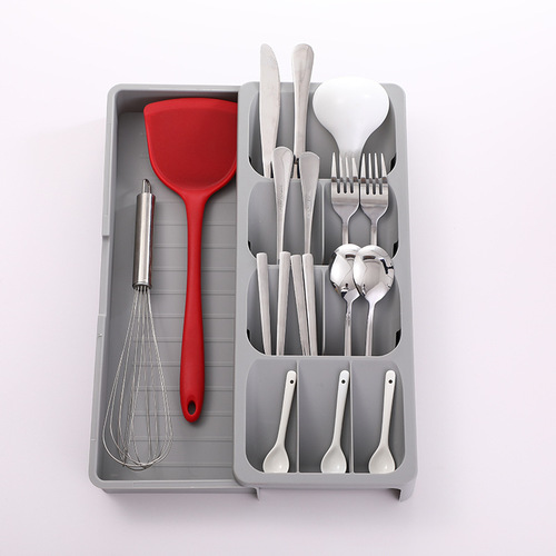 Cross-border retractable cutlery storage box lunch spoon organizer spoon storage rack drawer multi-grid box manufacturer wholesale