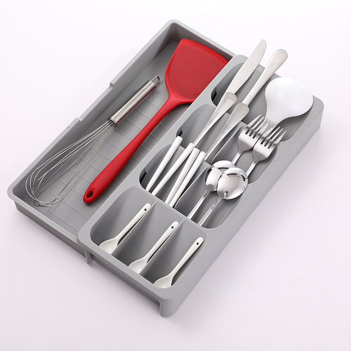 Cross-border retractable cutlery storage box lunch spoon organizer spoon storage rack drawer multi-grid box manufacturer wholesale