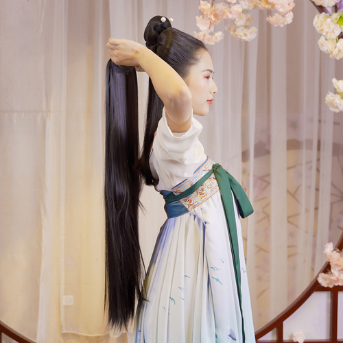 Ancient costume hair extensions for long straight hair, lengthened and thickened wigs, Hanfu wig styling, three-card, four-card, five-card straight hair pieces