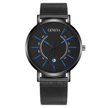 外贸爆款速卖通时尚蓝针日历日内瓦男士手表男表网带男款一件代发