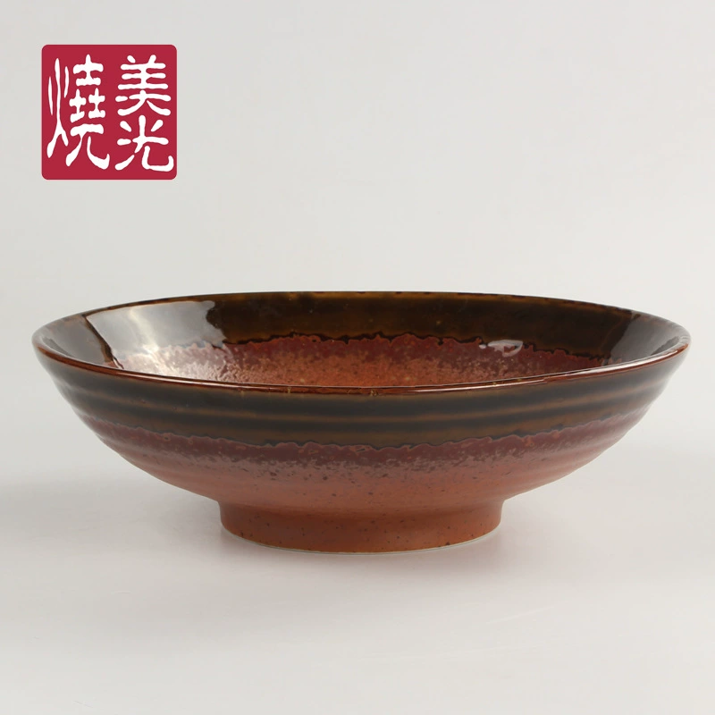 Meiguang Boiled Japanese and Korean -style ceramic ramen bowl soup soup, 8 -inch 9 -inch circle lines, bucket -shaped large bowl cross bridge rice noodles