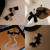 Retro silver needle, brand fashionable design earrings with bow with tassels, silver 925 sample