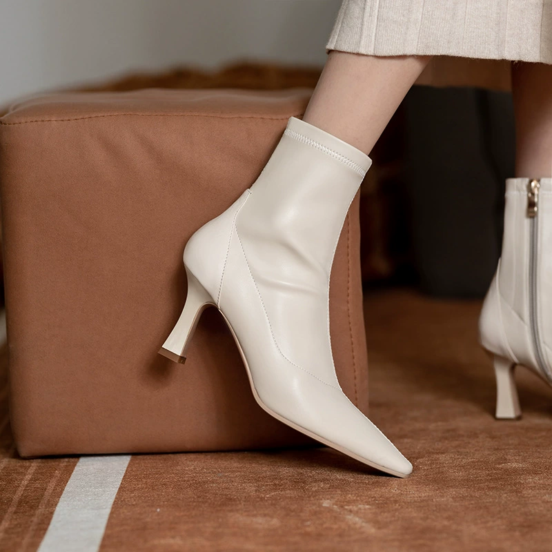 Elastic low boots pointy toe high heels, 2022 collection