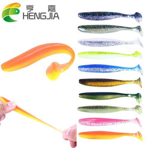 HENGJIA Hengjia fishing gear Luya soft bait two-color T tail curly tail 5cm7cm9cm soft worm bait Luya bait