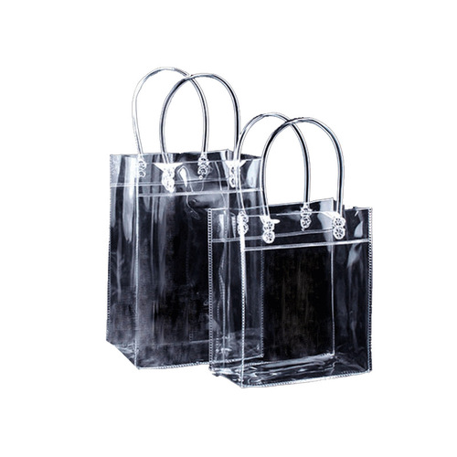 Transparent buttoned PVC tote bag, gift for flowers, wholesale PVC cosmetic packaging