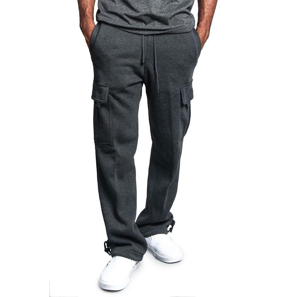 Men's Fleece Casual Work Pants For Autumn And Winter, Multi Pocket Style, Plus Size, Loose Fit._voghion.com