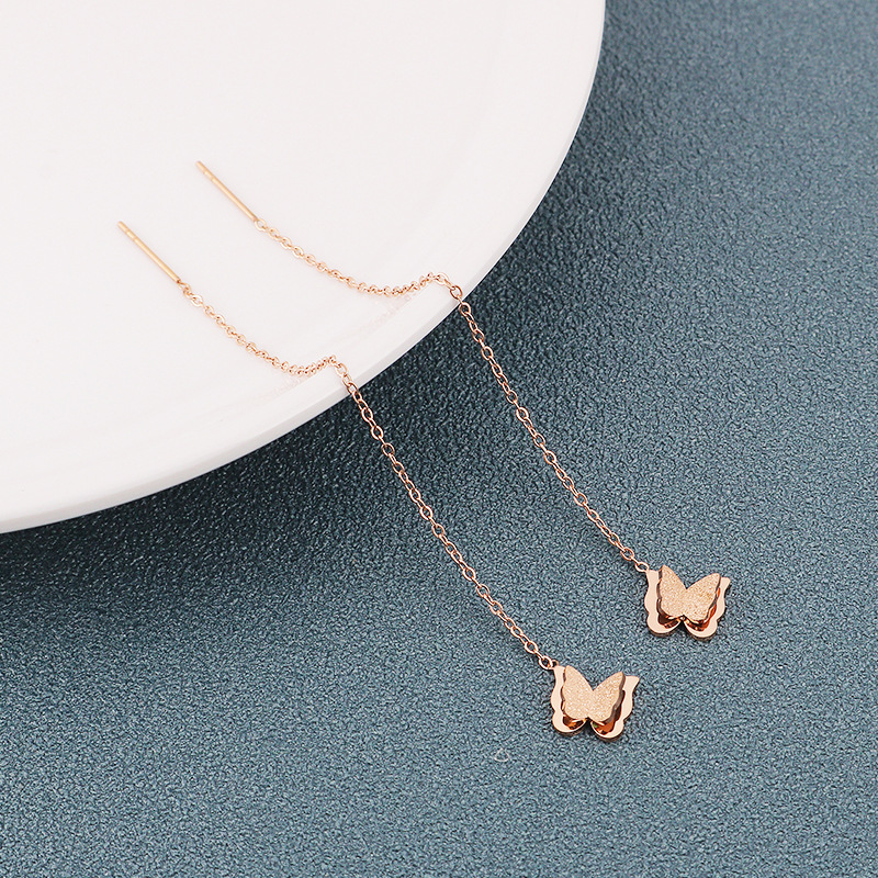 Mariposa nicho diseño oreja línea 2020 nueva moda elegante borla larga cara adelgazante pendientes de acero de titanio de moda