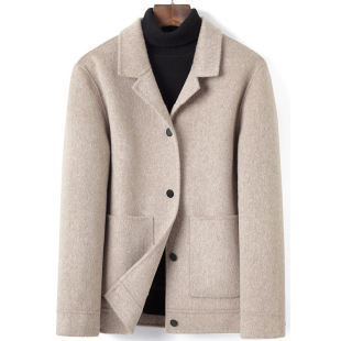 In-Stock Autumn and Winter Double-Sided Coat for Men, Short Alpaca Lapel Woolen Coat Jacket