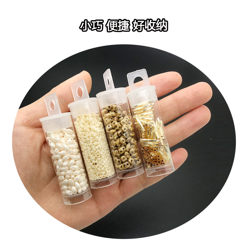 Japonés importado arroz cuentas de plástico transparente tubo redondo con gancho caja de embalaje cuentas sueltas accesorios fábrica al por mayor Nico joyería image 3